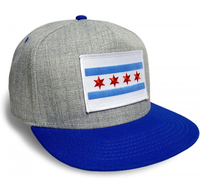 Baseball Caps Chicago Flag Cap Royal and Grey Baseball Hat Snapback Flat Brim Cap - CE12O0C9BFU $41.77