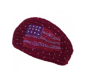 Cold Weather Headbands Womens Tight Rib Knit Headband W/Jeweled American Flag Design (One Size) - Maroon - CS125EPPZBL $10.62