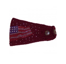 Cold Weather Headbands Womens Tight Rib Knit Headband W/Jeweled American Flag Design (One Size) - Maroon - CS125EPPZBL $10.62