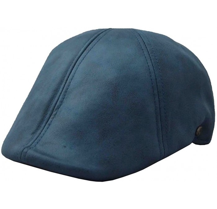 Newsboy Caps Men's Leather Feel Ivy Newsboy Duckbill Cap Hat - Navy Blue - C217YH4UYRL $22.27