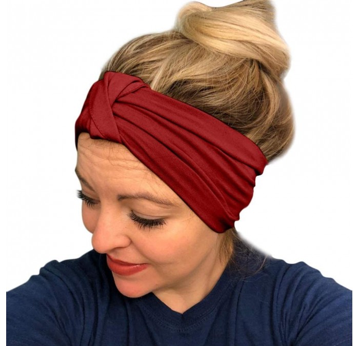 Headbands Women Stretch Headbands Solid Wide Hair Wrap Accessories Knot Headband - Red - CX18N8QD8KI $11.82