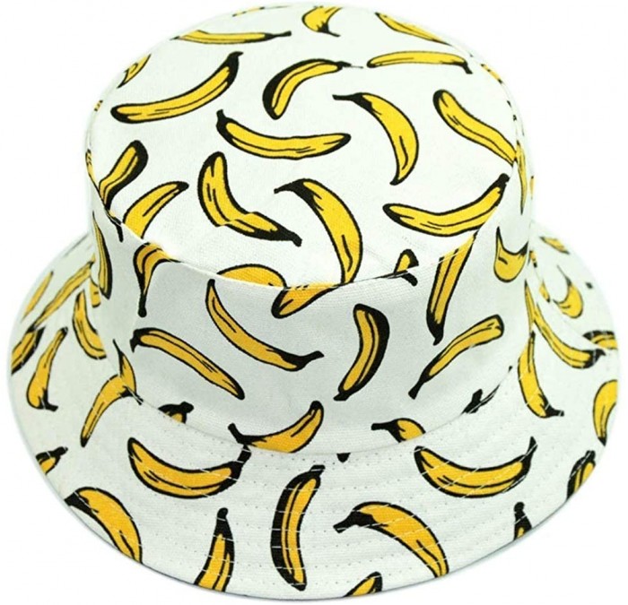 Bucket Hats Fruit Pattern Bucket Hat Summer Fisherman Cap Hawaii Sun Hat for Men Womens - Banana White - CQ18OHKCUSO $22.53