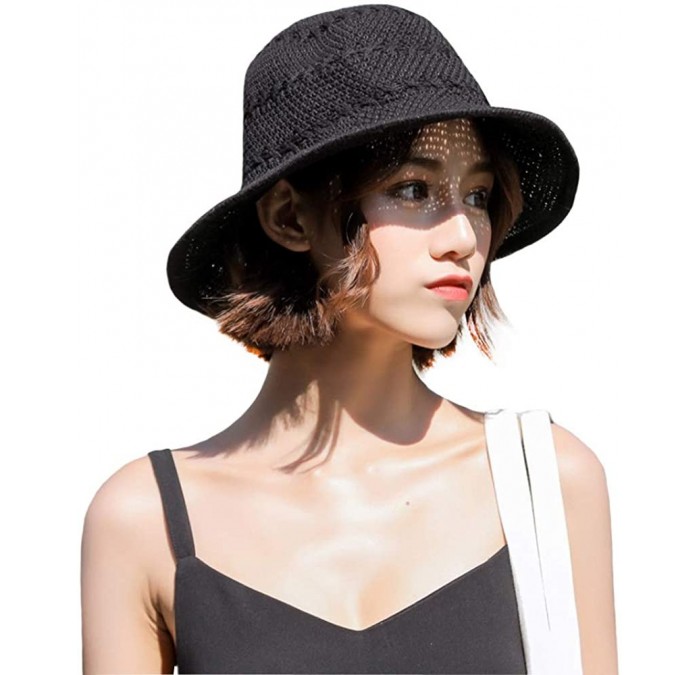 Sun Hats Women Large Brim Sun Hats Foldable Beach Sun Visor UPF 50+ for Travel - Bucket Hat-black - CS18SX87465 $25.41