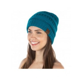Skullies & Beanies E3-46 Womens Beanie Soft Knit Classic Ribbed Slouch Hat - Teal - CF18Y2AADCI $9.93