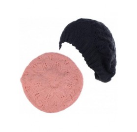 Berets Winter Chic Warm Double Layer Leafy Cutout Crochet Chunky Knit Slouchy Beret Beanie Hat Solid - CY18X4AIE3N $25.14