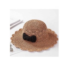 Sun Hats Floppy Straw Hat Wide Brim Summer Beach Brimmed Crocheted Sun Hat with Bowknot Hair Band - Light Coffee - C918D4H7GI...