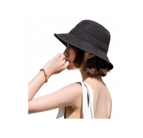 Sun Hats Women Large Brim Sun Hats Foldable Beach Sun Visor UPF 50+ for Travel - Bucket Hat-black - CS18SX87465 $14.37