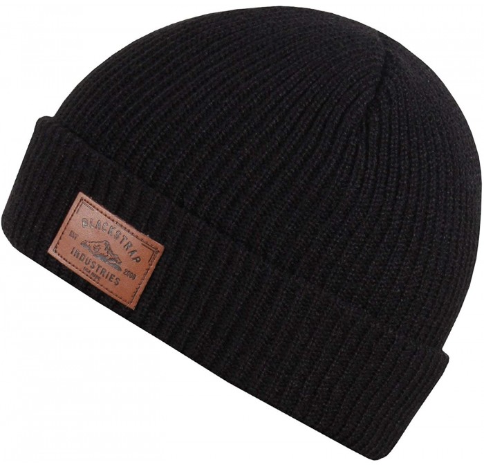 Skullies & Beanies Tread Beanie with Real Leather Patch- Multi-Season Headwear for Men and Women (One Size) - Black - C412NSP...