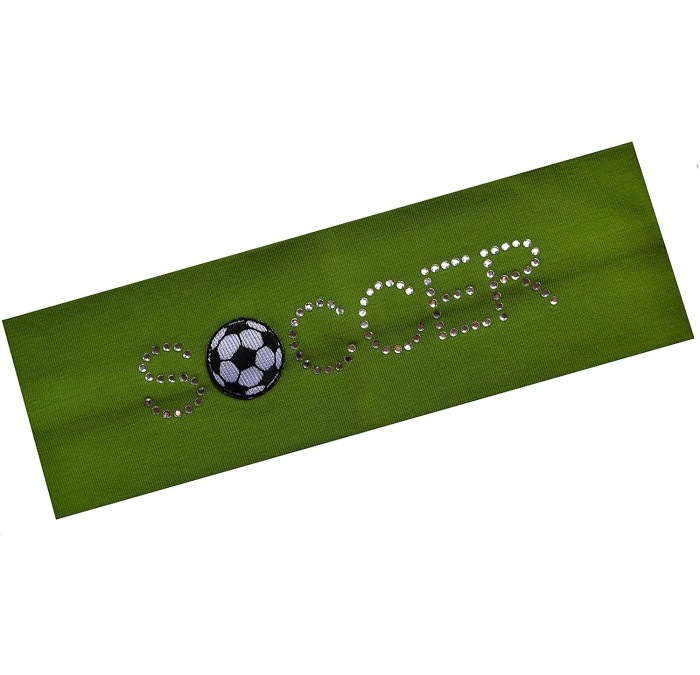 Headbands SOCCER BALL Rhinestone Cotton Stretch Headband for Girls- Teens and Adults Soccer Team Gifts - Lime Green - CE11BHA...