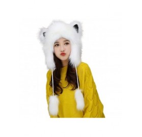 Skullies & Beanies Winter Faux Fur Hat Ear Warmer Cute Animal Hood Hat Cap for Womens Girls - White - CM18LLD4YEX $23.47