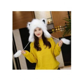 Skullies & Beanies Winter Faux Fur Hat Ear Warmer Cute Animal Hood Hat Cap for Womens Girls - White - CM18LLD4YEX $23.47