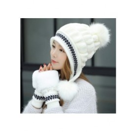 Skullies & Beanies Faux Fur Pom Pom Caps Women's Winter Hats Fur Hats Knitting Fox Fur Hat Pom Poms Ball Beanie Caps Thick - ...