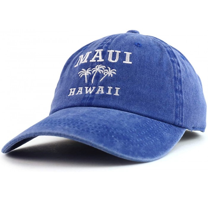 Baseball Caps Maui Hawaii with Palm Tree Embroidered Unstructured Baseball Cap - Royal - CZ18ZG42ASW $11.06