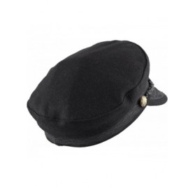 Newsboy Caps Winter Unisex Wool & Faux Leather Greek Fisherman Sailor Fiddler Driver Hat Flat Cap - Black - C9126Z3XJ73 $17.81