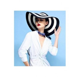 Sun Hats Women's British Elegant Floppy Wide Brim Striped Straw Beach Sun Hat - Diff Colors - Black - CF12DZ4CJSZ $33.77