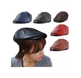 Newsboy Caps Mens Women Vintage Leather Beret Cap Peaked Hat Newsboy Hat - Red - CA12KZVB4H3 $7.47