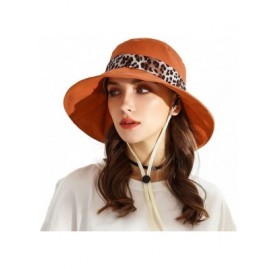 Sun Hats Sun Hats for Women Roll-up Wide Brim Summer Beach Hat Foldable Floppy Cotton Hat - Leopard Print-orange - CK198SSU5Y...
