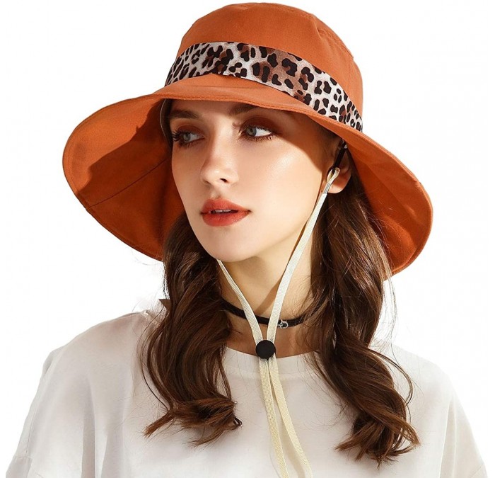 Sun Hats Sun Hats for Women Roll-up Wide Brim Summer Beach Hat Foldable Floppy Cotton Hat - Leopard Print-orange - CK198SSU5Y...