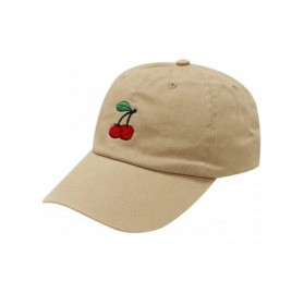 Baseball Caps Cherry Cotton Baseball Cap - Khaki - CJ12MRRRA1B $15.33