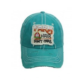 Baseball Caps Distressed Baseball Cap Farm Hair Don't Care Vintage Sun Dad Hat Cotton Visor - Teal - CD18YTCA3EL $17.47
