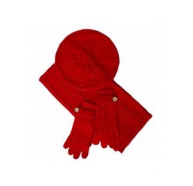 Skullies & Beanies Cable Knit Beret Hat Scarf & Glove Matching 3 Piece Set Set - Red - C1115VRF3HJ $23.49