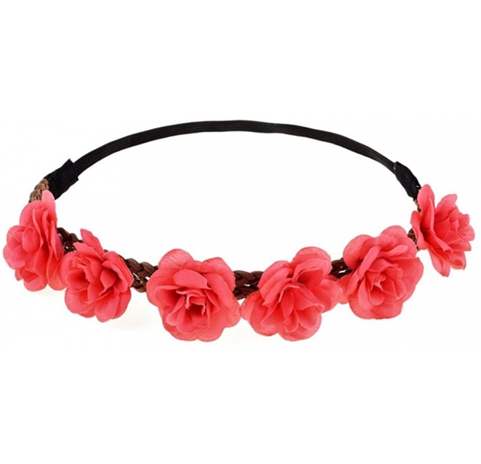 Headbands Rose Flower Wreath Headband Floral Crown Garland Halo for Wedding HH14 - Coral - CC17YKHQ6Q3 $18.37