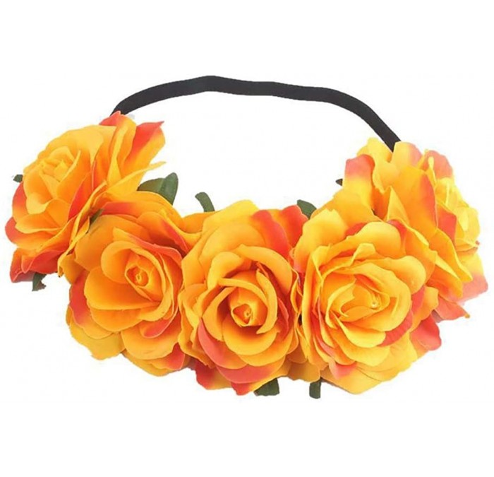 Headbands Love Fairy Bohemia Stretch Rose Flower Headband Floral Crown for Garland Party - Orange - CV18ZDHTALG $21.54