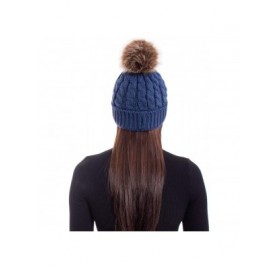 Skullies & Beanies Women's Knit Winter Hat Pom Pom Beanie - Denim Blue - C918HK6UERG $12.84