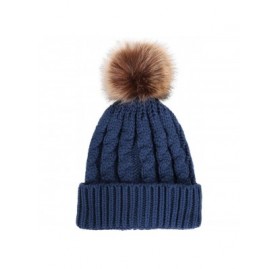 Skullies & Beanies Women's Knit Winter Hat Pom Pom Beanie - Denim Blue - C918HK6UERG $12.84