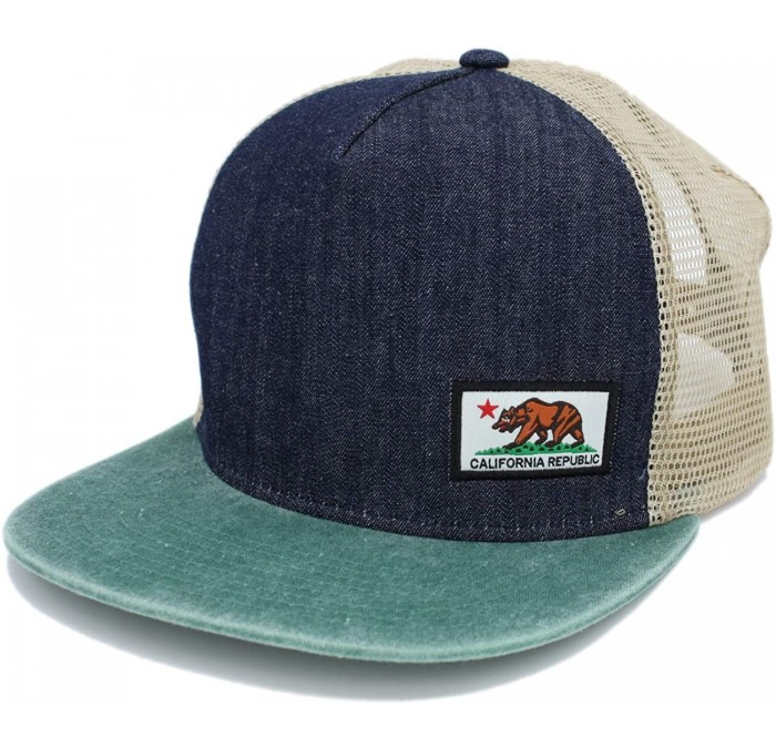 Baseball Caps Embroidered California Republic Bear in Square Patch Snapback Baseball Hat - Denim/Jade/Mesh - CV1993ZW6Z7 $29.74