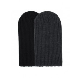 Skullies & Beanies 2 Pack Solid Color Blank Long Cuff Daily Stretch Knit Winter Beanies - Black & Dark Grey - CN11NVE62UV $14.60