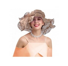 Sun Hats Women's Organza Kentucky Derby Church Fascinator Hat Wide Brim Summer Sun Hat for Bridal Tea Party Wedding - CW18TKR...