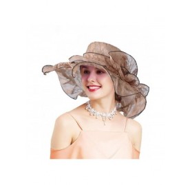 Sun Hats Women's Organza Kentucky Derby Church Fascinator Hat Wide Brim Summer Sun Hat for Bridal Tea Party Wedding - CW18TKR...