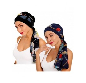 Skullies & Beanies Bamboo Cotton Lined Cancer Headwear for Women Chemo Hat with Scarfs of - Black+navy Blue - C718WXQOA62 $25.81