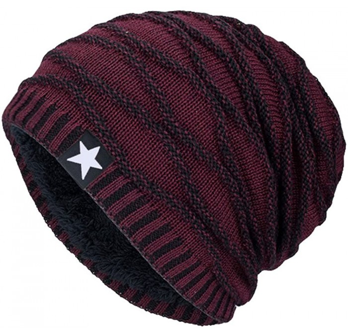 Skullies & Beanies Clearance Unisex Knit Hat Winter Warm Ski Baggy Slouchy Beanie Skull Cap - Wine Red - C418KWD0YEQ $6.77