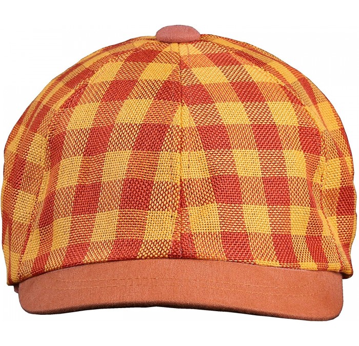 Newsboy Caps Linen Checkered Packable Round Cap Newsboy Cap Gatsby Hat - Orange - CS11OIFNMTL $20.65