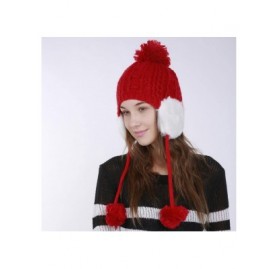 Skullies & Beanies Women's Winter Warm Crochet Cap Wool Knit Ski Beanie Hat with Ear Flaps - Red - CF188GT3SI7 $10.53