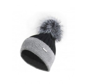 Skullies & Beanies Women's Girls Slouchy Beanie Hat with Fur Pompom Warm Winter Hat - Womens Black Gray Hat-gray Fur - CK18KS...