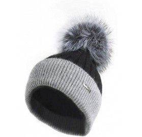 Skullies & Beanies Women's Girls Slouchy Beanie Hat with Fur Pompom Warm Winter Hat - Womens Black Gray Hat-gray Fur - CK18KS...