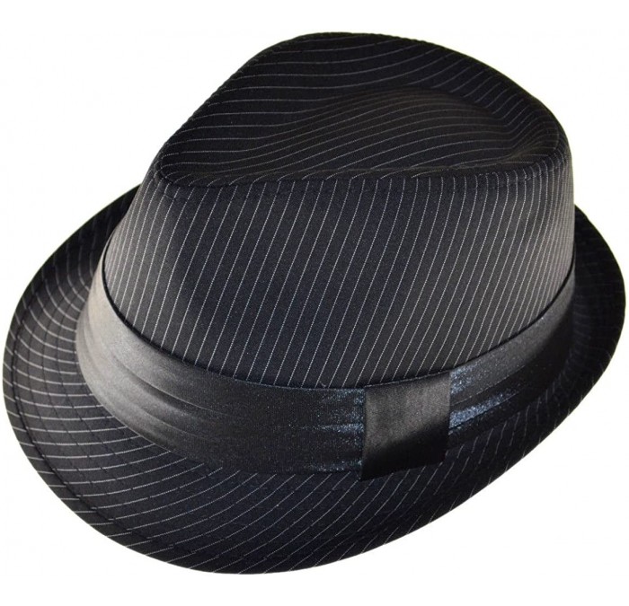 Fedoras Men's BlacPinstripe Fedora Hat with BlacBand Large - CP119B9L10L $25.07