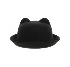 Bomber Hats Women Wool Felt Cat Ear Roll-up Hat Fedora Bowler Head Circumference 22.5" - Black - C9127E5KHPN $8.99