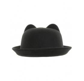 Bomber Hats Women Wool Felt Cat Ear Roll-up Hat Fedora Bowler Head Circumference 22.5" - Black - C9127E5KHPN $8.99