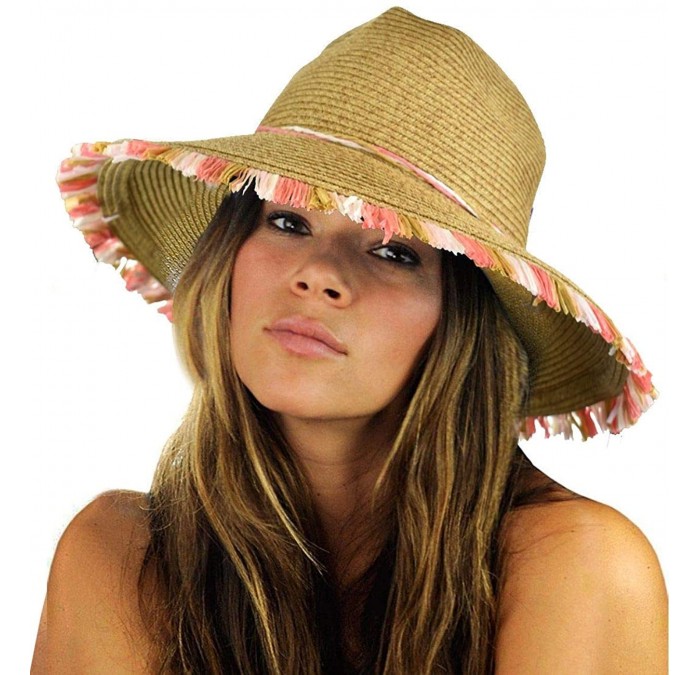 Fedoras Teardrop Dent Braided Trim Casual Panama Fedora Sun Hat - Coral Fringe - C6195CWMSQ0 $27.93