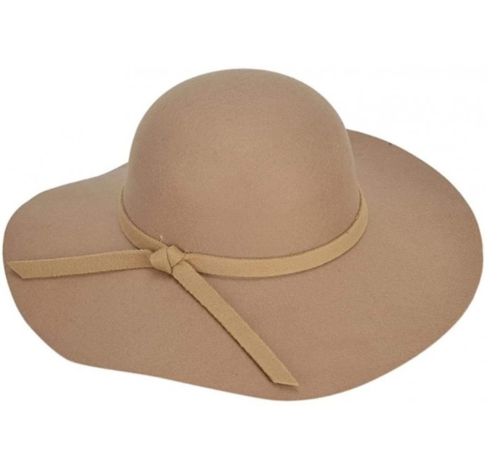 Sun Hats Fashion Women Ladies Floppy Wide Brim Wool Felt Bowler Beach Hat Sun Cap Summer Outfits - A1-khaki - C118HI4L5UN $30.57