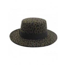 Fedoras Women's Brim Fedora Wool Flat Top Hat Church Derby Bowknot Cap - Olive Leopard - CJ1936WXG7G $18.37