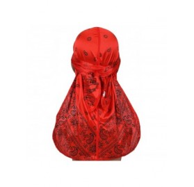 Skullies & Beanies Paisley Pattern Silky Durag Extra Long-Tail and Wide Straps Headwraps Pirate Cap - Red - C618SXDU5KI $9.49