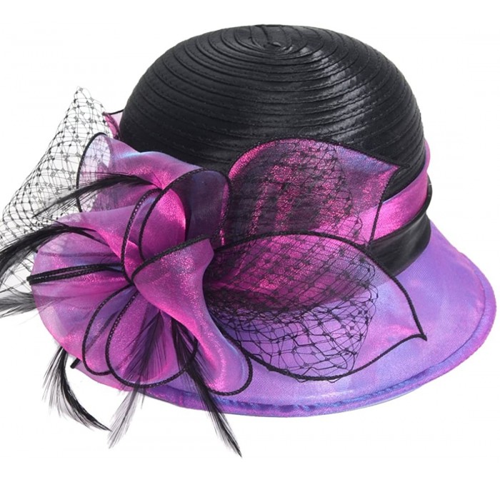 Bucket Hats Kentucky Derby Dress Church Cloche Hat Sweet Cute Floral Bucket Hat - Purple - C717WWHLE7K $55.79