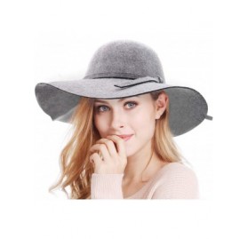 Sun Hats Women's Wide Brim Wool Ribbon Band Floppy Hat - Light Grey - CW18ADL3E9H $15.03