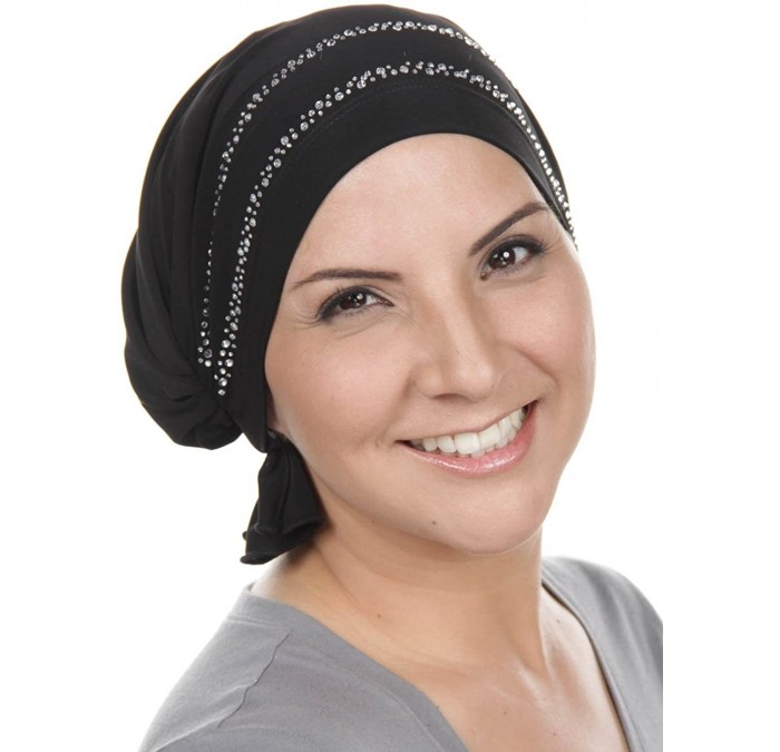 Skullies & Beanies The Abbey Cap with Rhinestones Chemo Caps Cancer Hats for Women - 05 -Black W/Clear Crystal Double Trim - ...