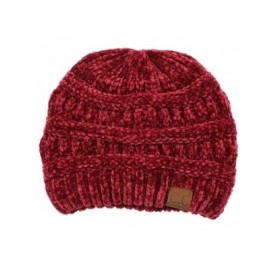 Skullies & Beanies Soft Warm Solid Color Ribbed Chenille Unisex Beanie - Burgundy - CE18INGDX7I $10.86